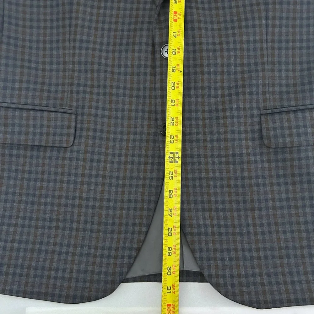 Peter Millar Flynn Sport Coat Men 44R Blue Brown Check 100% Wool Blazer Jacket